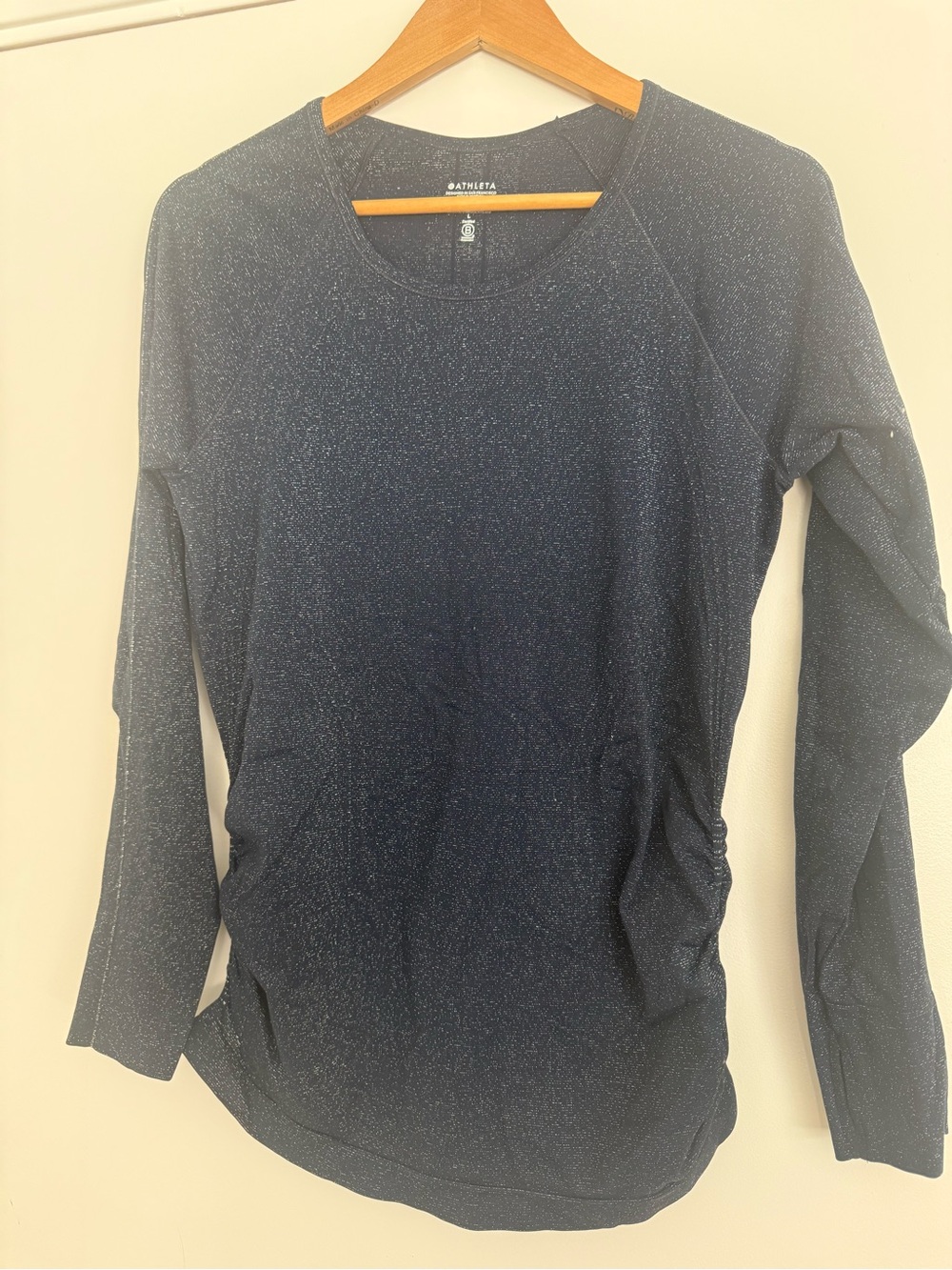 Athleta Navy Speckle Long-Sleeve Crew Performance Top